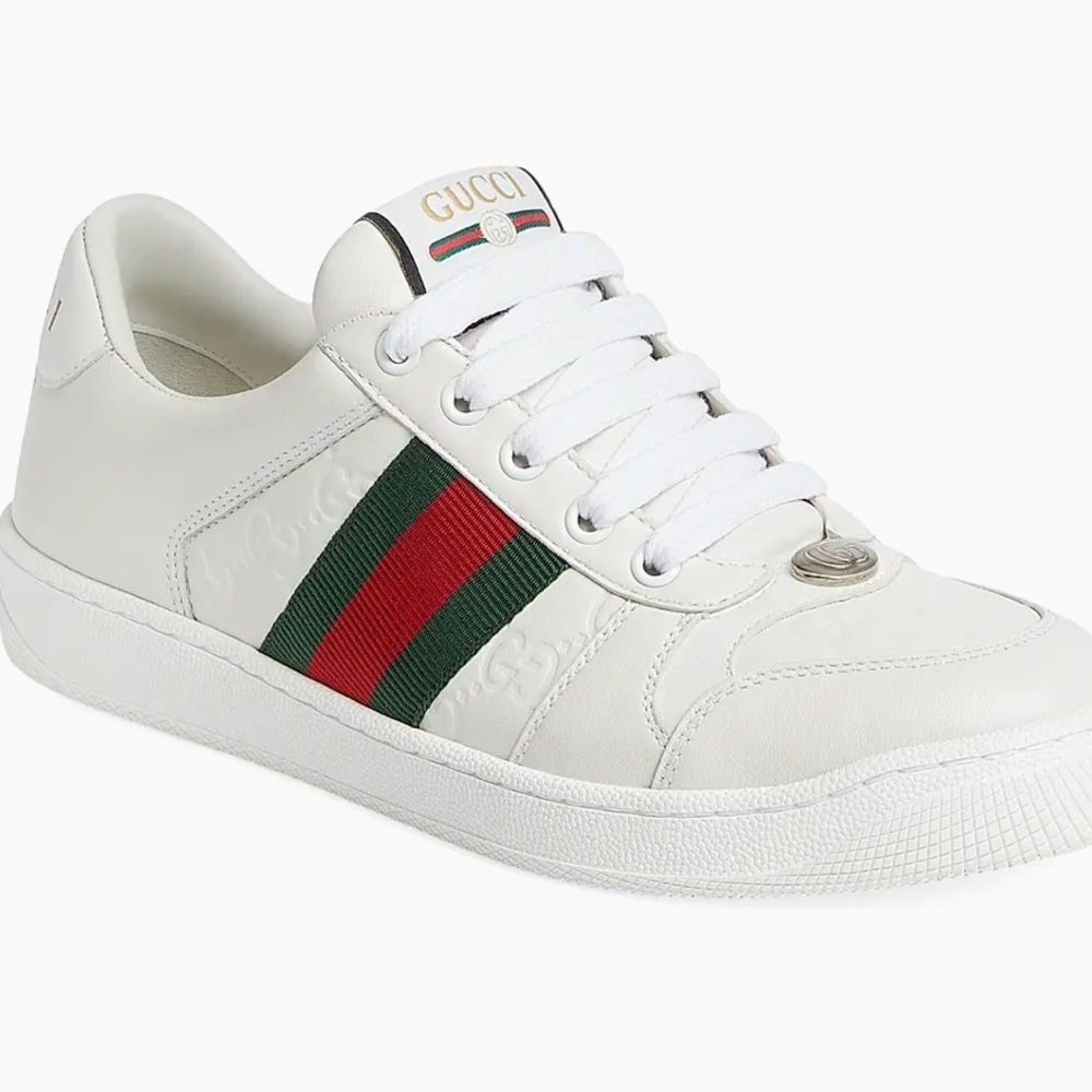 Gucci White Leather Sneakers with Red and Green Accents - Picture 4 of 5